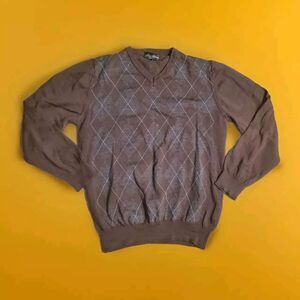 Vintage Mario Gilberti Men's 1960s Plaid Sweater Medium Brown V-neck Italy